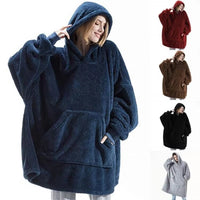 New Winter Women Double-Faced Fleece Hoodie Blanket Oversize Large Pocket Warm Couple Loose Sweatshirts Women and Men Robe