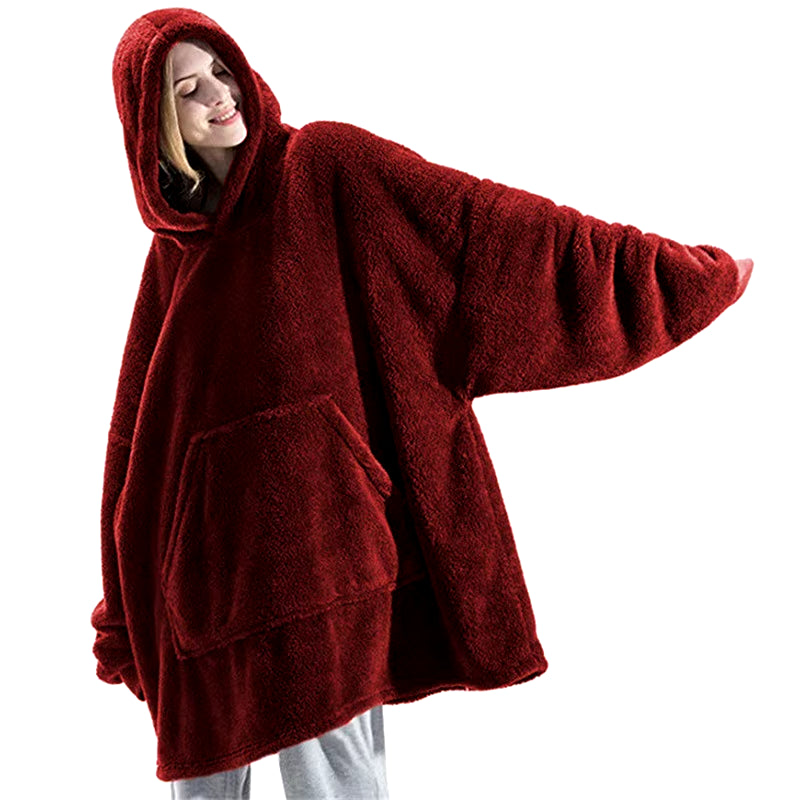 New Winter Women Double-Faced Fleece Hoodie Blanket Oversize Large Pocket Warm Couple Loose Sweatshirts Women and Men Robe